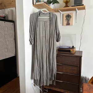 Sage Green 100% Linen Button Up Duster Shirt Dress